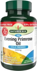 Natures Aid Evening Primrose Oil 500mg – Cold Pressed Omega-6 GLA – Supports Hormonal Balance, Skin Health & Anti-Inflammatory Function – Non-GMO, Gluten-Free – 120 Softgels - Image 2