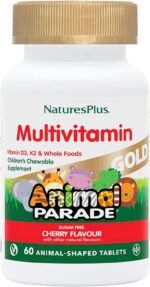 NaturesPlus Animal Parade Gold Kids' Multivitamin Natural Cherry Flavour - Chewable Vitamins, Superfoods and Probiotics - Vegan, Gluten Free - 60 Animal Shaped Chewable Tablets - Image 2