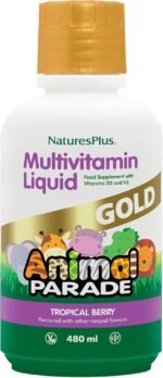 NaturesPlus Animal Parade Gold Liquid Multivitamin - Plant Based Kids' Vitamin and Mineral Complex, Natural Tropical Berry Flavour - Gluten Free, Vegetarian - 480ml - Image 2