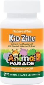 NaturesPlus Animal Parade Kid Zinc Chewables, Tangerine Flavour - Zinc and Vitamin C Supplement with Ginger, Olive Leaf - Immune Support - Vegan, Gluten Free - 90 Animal Shaped Tablets - Image 2