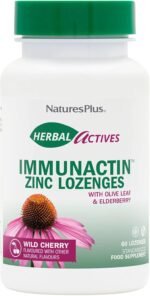 NaturesPlus Herbal Actives Immune Zinc Lozenges, Cherry Flavour - Chewable Zinc and Vitamin C Tablets with Olive Leaf, Elderberry and Vitamin D3 - Vegan, Gluten Free - 60 Chewables - Image 2