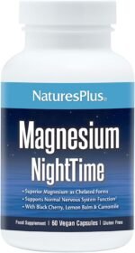 NaturesPlus Magnesium Night Time - Magnesium Glycinate and Taurate Supplement with L-Theanine, Ashwagandha, Lemon Balm, B6, Hops - Vegan, Gluten Free - 60 Capsules - Image 2