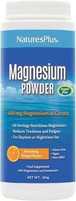 NaturesPlus Magnesium Powder Orange Flavour - 400mg Natural Magnesium Citrate Supplement, Easy to Mix - Energy and Relaxation for Mind and Body - Vegan, Gluten Free - 60 Servings - Image 2