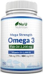 Nu U Nutrition - Omega 3 2200mg & Vitamin D3 2000IU - 250 Softgel Capsules - 726mg EPA & 484mg DHA per Serving - Alternative to Cod Liver Oil Capsules - High Strength, Wild Caught - Made in The UK - Image 2