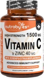 Nutrabytes High Strength 1,500mg Vitamin C & 40mg Zinc Supplement, 180 Capsules | Advanced Immune Support with Zinc, Rosehip & Citrus Bioflavonoids | 3 Months of Vegan Capsules - Image 2