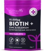 Nutravita Biotin Hair Growth Supplement 10,000mcg - Scientifically Proven to Maintain Normal Hair Skin & Nails - 180 High Strength Vegan Tablets with Zinc & Selenium - Biotin Vitamins for Women & Men - Image 2