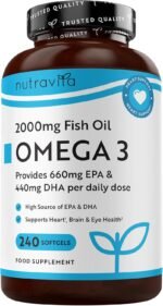 Nutravita Omega 3 Capsules High Strength 2000mg with 660mg EPA & 440mg DHA, 240 Softgel Omega 3 Fish Oil Capsules for 4 Months of Supply, Fish Oil Omega 3 Supplements - Image 2