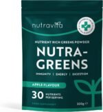 Nutravita Super Greens Powder - 23 Advanced Vegan Ingredients - Greens, Vitamins and Superfoods - Probiotic Blend for Gut Health - UK Made - 30 Servings (Apple Flavour) - Image 2