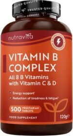 Nutravita Vitamin B Complex High Strength with Vitamin D + Vitamin C 500 Tablets for +1 Year of Supply, Energy-Yielding Metabolism - Reduction of Tiredness & Fatigue (EFSA) Made in The UK - Image 2