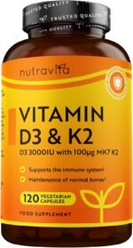 Nutravita Vitamin D3 3000iu & K2 100ug (MK7) – 120 Vitamin D3 K2 Vegetarian Capsules – Supports Normal Bones, Muscles, Teeth and Immune System – Cholecalciferol & Menaquinone-7 - Image 2