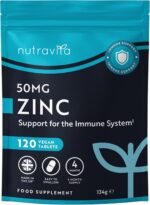 Nutravita Zinc Tablets 50mg – 120 High Strength Vegan Tablets (4 Months Supply) – Highly Absorbable Zinc Supplements for Maintenance of Normal Immune System, Bones, Hair, Skin & Nails – Made in UK - Image 2