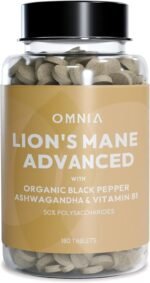 OMNIA Lion’s Mane 2000mg Tablets –15:1 High Strength Extract –with Ashwagandha, Organic Black Pepper & Vitamin B1 –180 Vegan Tablets –UK Made Brain Supplement for Focus & Clarity - Image 2