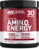Optimum Nutrition Amino Energy Pre Workout Powder, Energy Drink with Amino Acids, BCAA, L-Glutamine and L-Leucine, Food Supplement with Vitamin C and Caffeine, Fruit Fusion Flavour, 30 Servings, 270 g - Image 2
