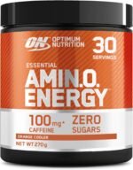 Optimum Nutrition Amino Energy Pre Workout Powder, Energy Drink with Amino Acids, BCAA and L-Glutamine, Food Supplement with Vitamin C and Caffeine, Orange Cooler Flavour, 30 Servings, 270 g - Image 2