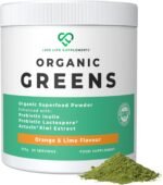 Organic Greens Superfood Powder, Prebiotics & Probiotics, Pea Protein & Actazin Kiwi Extract for Gut Health, High Dose Green Vegetables, Orange and Lime Flavour, 273g - 30 Servings - Image 2