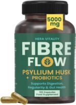 Psyllium Husk Fibre Flow Supplement with Probiotics | 120 Vegan Capsules | Daily Gut, Digestive & Heart Health Support | Natural Stool Fibre Boost HERA Vitality - Image 2