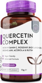 Quercetin 500mg with Bromelain & Vitamin C - 120 Vegan Capsules – for Immune Support - Blended with Rosehip, Bioflavonoids, Acerola and Rutin – Made in The UK by Nutravita - Image 2