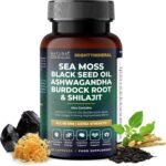 Sea Moss, Shilajit, Ashwagandha, Black Seed Oil, Burdock Root, Turmeric, Vitamin D3 & Vitamin C with MultiMinerals 9-in-1 Wellness Supplement - 60 Capsules - MightyMineral by Natural Gold Wellness - Image 2