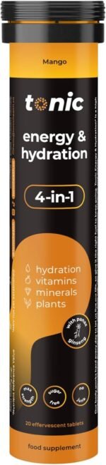 Tonic Health Energy and Hydration Tablets - 15 Vitamins, Minerals, Plants with Panax Ginseng, No Sugar Effervescent Multivitamins - Rehydration Electrolytes Tablets, Mango 20 Count - Image 2