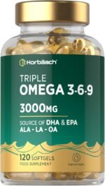 Triple Omega 3 6 9 Capsules 3000mg ALA, LA & OA | 120 Softgels | High Strength EPA & DHA Essential Fatty Acids | Supplement with Fish Oil, Flaxseed & Sunflower Oil | by Horbaach - Image 2