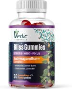 Vedic Bliss Gummies- Stress, Mood, Focus | Sugar Free Ashwagandha Gummies with Chamomile, Lemon Balm, Lavender, VIT B6 | Stress & Anxiety Gummy | High Strength Ashwagandha, Vegan, Yummy Mango Flavor - Image 2