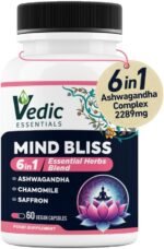 Vedic Mind Bliss- Stress Relief & Sleep Aid | 6-in-1 Ashwagandha Complex +Chamomile +Saffron & More | High Strength Ashwagandha | Anxiety Relief, Calming, Mood Lift | 60 Vegan Capsules - Image 2