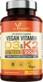 Vegan Vitamin D3 K2 Tablets High Strength & Coconut Oil for Absorbtion - Vitamin D 2000iu & Vitamin K2 Mk7 100mcg Plant Based Supplement for Immune System, Bones, Blood Calcium Levels, Made in The UK - Image 2
