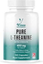 Vinco L-Theanine Supplement - 400mg x 120 High Strength L Theanine Capsules - 99%+ Purity - Supports Sleep & Relaxation - Non-GMO & Gluten Free - Made in The UK - Image 2