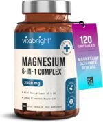 VitaBright Magnesium Glycinate Complex 6-in-1 | 2500mg~485mg Elemental | 120 Caps | Glycinate Tablets & Zinc, Vitamins B6 & D | High Strength Magnesium Supplements for Women/ZMA Supplements for Men - Image 2