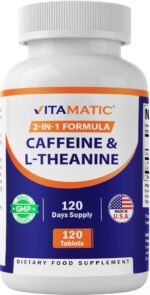 Vitamatic L-Theanine 200mg with Caffeine 100mg 120 Vegetarian Tablets - Nootropic Supplement for Focused Energy - Image 2