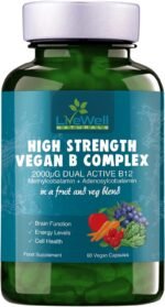Vitamin B Complex Vegan High Strength Plant Based 60 Capsules Vitamin B12 Supplement B12 2000μg B9 Folate 400μg B7 Biotin 250μg B6 10mg B5 25mg B3 20mg B2 7.5mg B1 12.5mg with Choline Bitartrate - Image 2