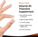 Vitamin B1 Thiamine Supplement 100mg (4 Months Value Supply) Thiamine Vitamin B1 High Strength – Heart Health, Healthy Nervous System, Immune Health, Energy Release Vegan, Gluten-Free, UK,120 Tablets - Image 2