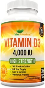 Vitamin D 4,000 IU Tablets, Maximum Strength Vitamin D3 Supplement, 365 Easy to Swallow Tablets - Full Year Supply - Image 2