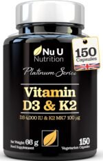 Vitamin D3 4000 IU and Vitamin K2 MK7 100μg - 150 Vegetarian Capsules - 5 Month Supply - High Strength Vitamin D K2 Supplement - Made in UK - Nu U Nutrition - Image 2