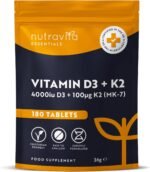 Vitamin D3 4000 iu & Vitamin K2 100μg (MK7) – 180 Vegetarian Tablets – 6 Month Supply - High Strength Vitamin D Supplement for Bones, Muscles & Immune System – Nutravita - Image 2