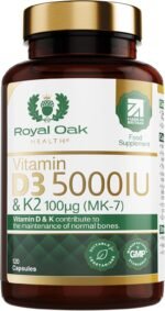 Vitamin D3 5000 IU & Vitamin K2 100mcg (MK-7) x120 Capsules - High Strength Vitamin D & K2 Supplement for Men & Women, Made in The UK by Royal Oak Health | 1 Capsule Every 5 Days - Image 2