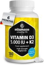 Vitamin D3 K2 5.000 IU & 100ug (MK7) 180 High Strength Vitamin D3 K2 Tablets for 6 Months Supply of Vitamin D3 and K2 for Bone, Teeth, Muscle Function & Immune System. German Quality. Vitamaze® - Image 2