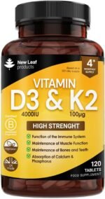 Vitamin D3 K2 - Vitamin D3 4000iu & Vitamin K2 100ug (MK7) 4 Months Supply, Supports Immunity, Calcium Absorption and Bone Health, Non-GMO, UK Made by New Leaf 120 Micro Small Vegetarian Tablets, - Image 2