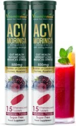 Vitaminnica ACV Moringa 15 Effervescent Tablets 500mg Apple Cider Vinegar with No Added Sugar for Gut Health | Weight Loss | Reduces Stress | Mixberries Flavour (2) - Image 2