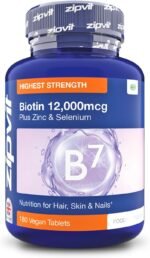 Zipvit Biotin Hair Skin & Nails Complex with Zinc & Selenium 12000mcg, 180 Vegan Tablets, High Strength Biotin for Men and Women - Image 2