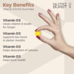 Nutriburst Vitamin D3 (2000IU) + K2 (100µg) - Essential Nutrients to Support Bone Health, Skeletal & Immune Function - Vegan, Sugar Free Supplement - 60 Lemon Gummies - 1 Month Supply - Image 3