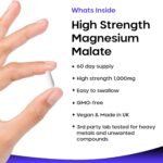 Magnesium Supplements 1000mg - Pure Magnesium Malate Capsules - Bones & Sleep Support - High Absorption Elemental - Vegan High Strength - 2 Months Supply - Image 3