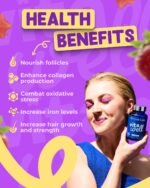 Vitawell Hair Lush Locks Gummies - Hair Growth + Skin + Nails Vitamins Chews | Complex Formula 5000µg Biotin + Zinc + Vitamin A, D3, C, B12 | 60 Berry Burst Flavour | Supplement for Men & Women - Image 3