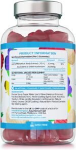 Lion's Mane Gummies 2000mg High Strength Mushroom Supplement - 60 Vegan Gummies Natural Berry Flavour - from Fruiting Body Extract - GMO Free - Made in The UK - Image 3