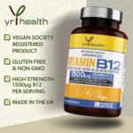 Vegan Vitamin B12 Tablets 1500mcg Methylcobalamin High Strength with Added Folic Acid & Black Pepper - 180 Tablets (6 Month Supply) - Reduction of Tiredness & Fatigue - Made in The UK by YrHealth - Image 3