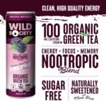 Wild Society Natural Energy Drink + Nootropics (12 pack) - 100 mg Organic Caffeine from Green Tea - Zero Sugar & Zero Calories - Monk Fruit Sweetened - Clean Ingredients - Fuel Mind & Body - Black - Image 4