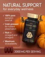 Pumpkin Seed Oil Capsules 3000mg – Cold Pressed Pumpkin Seed Oil for Hair Growth & Bladder Support – 100% Pure, No Additives – High in Omega 6 & 9 - UK Made Supplement - 90 Softgels Easy to Swallow - Image 3