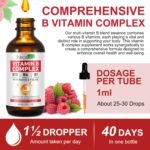 Liquid Vitamin B Complex Supplement, B Vitamins Complex - Vitamin B12 B1 B6 Niacin & Folate, 60ml, Raspberry Flavour - Supports Brain Heart Function, Elevates Mood & Energy Levels - Image 5