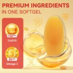 Ubiquinol CoQ10 High Strength 200mg Softgels with Omega 3 Coenzyme Q10 Supplements for Women&Men Powerful Antioxidant for Heart Health 120 Softgels 4 Months Supply - Image 3