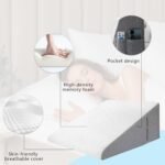 KATKLU Adjustable Bed Wedge 50×50×26cm, Pillow Memory Foam Back Support Cushion for Acid Reflux, Snoring, Post Surgery Recovery & Reading – Orthopedic Set-with Free 3D Sleep Mask - Image 4